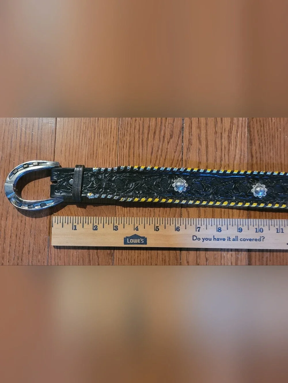 Nocona Black Tooled Leather Belt with Horseshoe Buckle (C01)